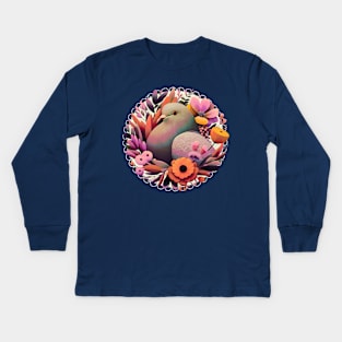 Floral Pigeon Kids Long Sleeve T-Shirt